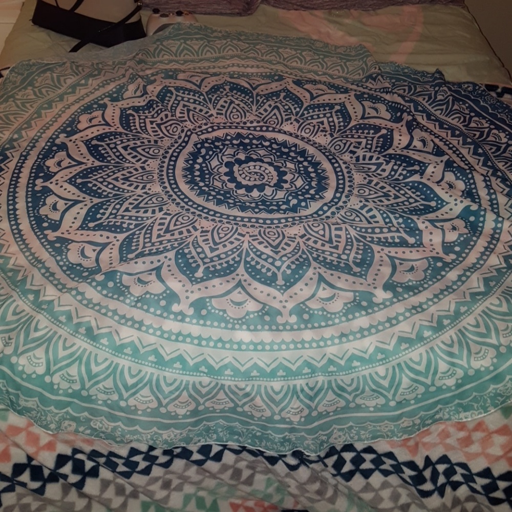 Blue teal and white tapestry